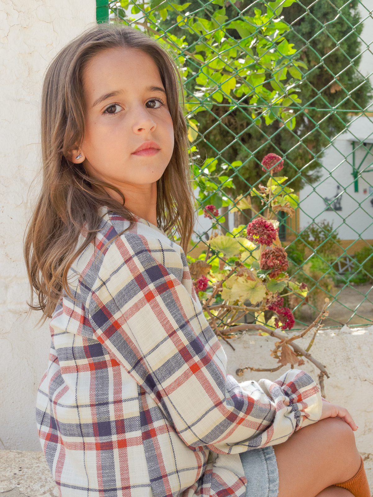 CAMISA CUADROS BEIGE NIÑA