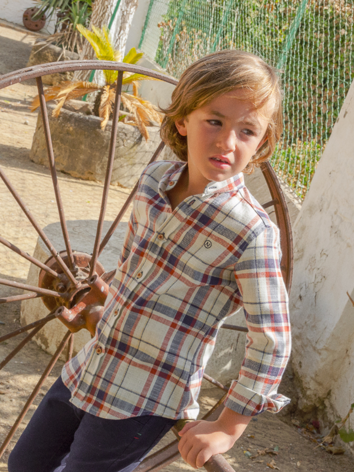 CAMISA CUADROS BEIGE NIÑA