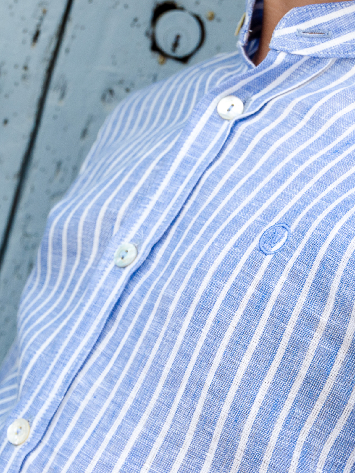 CAMISA RAYAS LINO AZUL