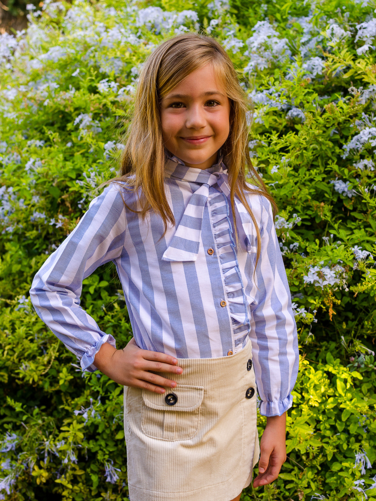 CAMISA NIÑA RAYAS CELESTE