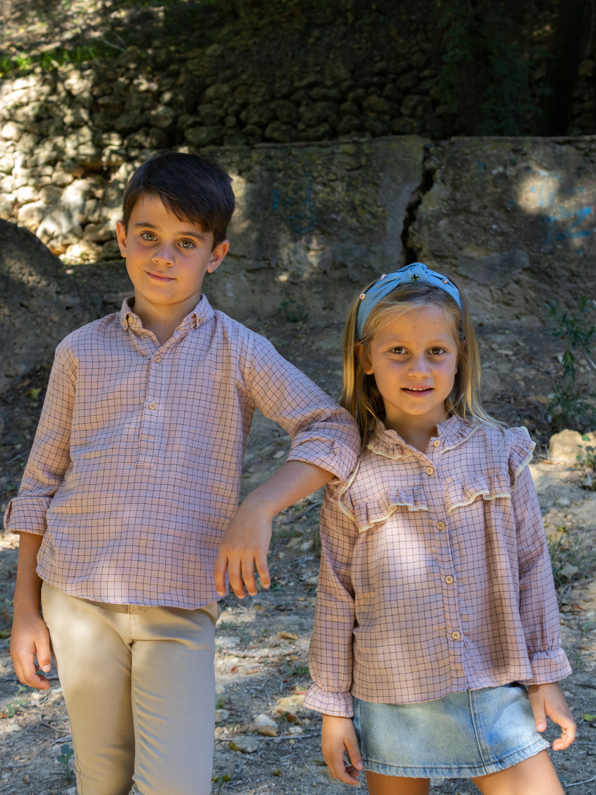 CAMISA NIÑA CUADROS BOBLE PINK