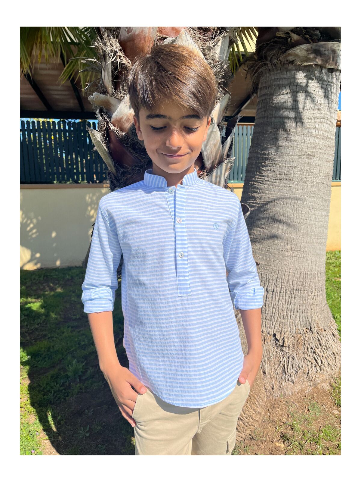 CAMISA NIÑO CELESTE RAYAS 