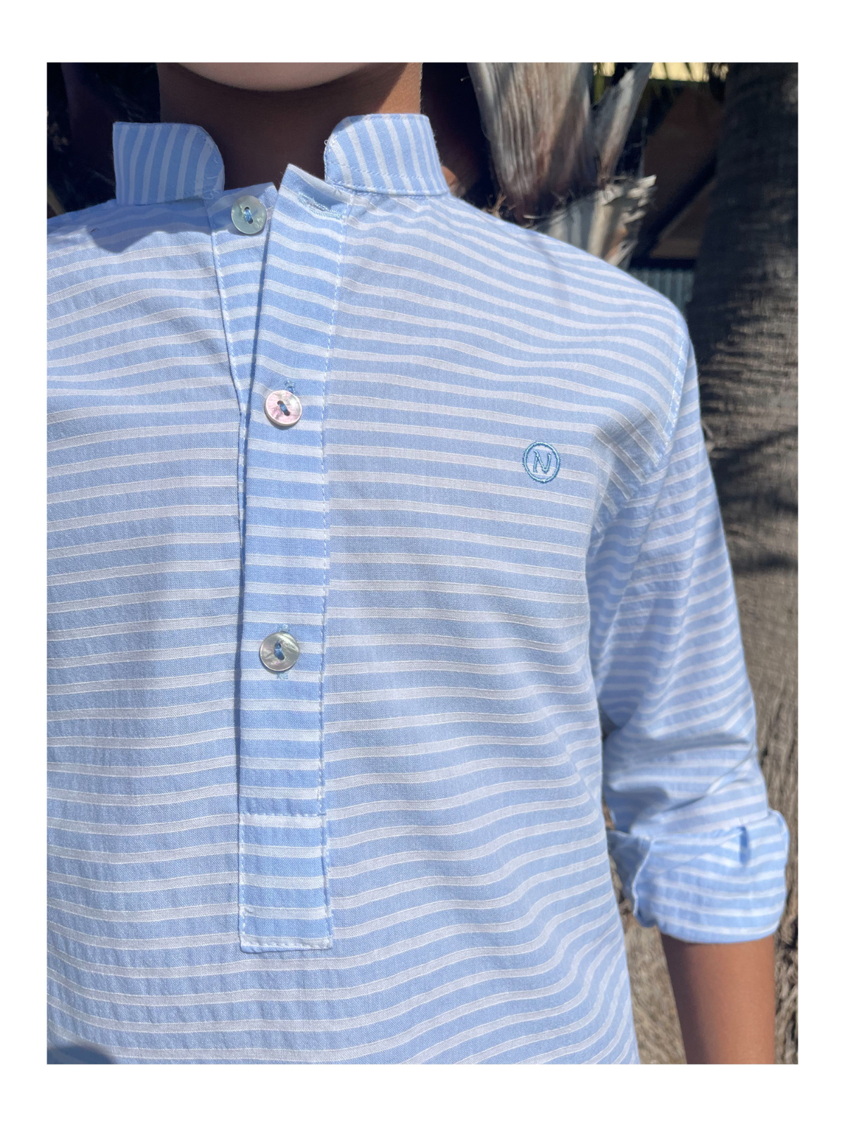 CAMISA NIÑO CELESTE RAYAS 