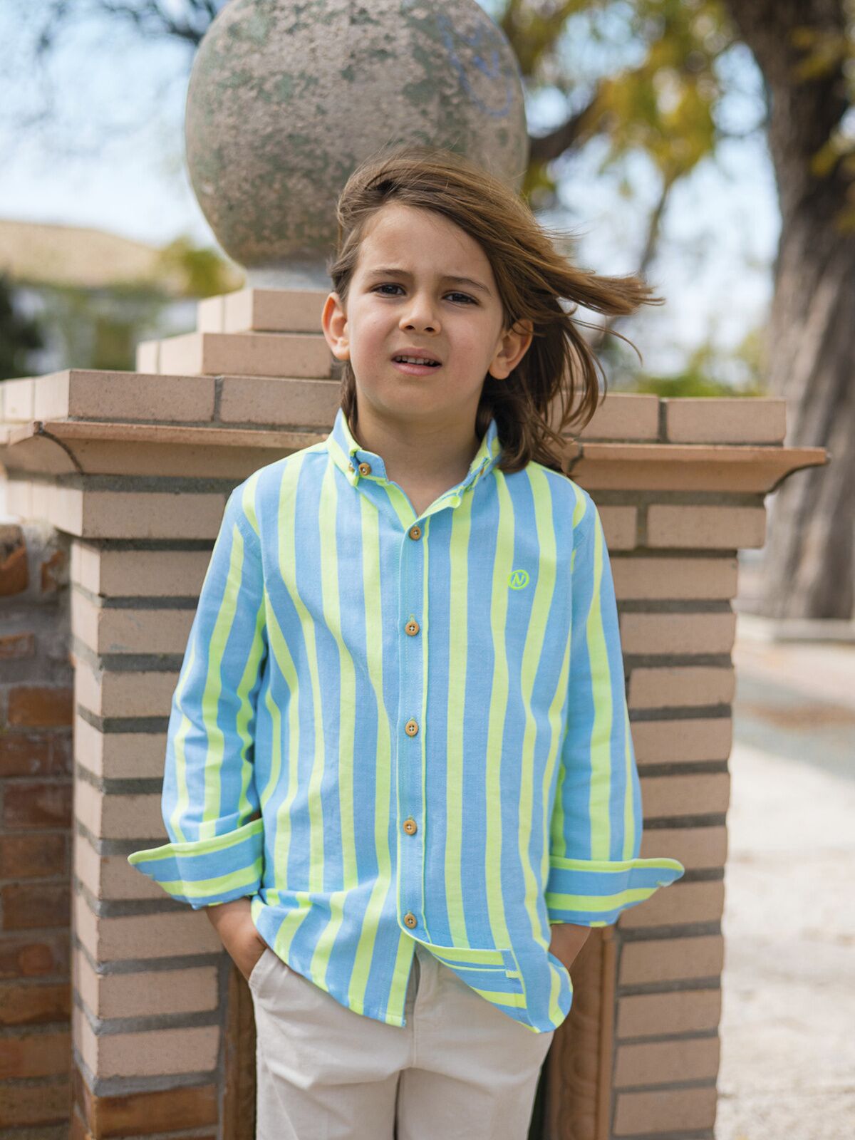 CAMISA NIÑO RAYAS FLUOR Y AZULES
