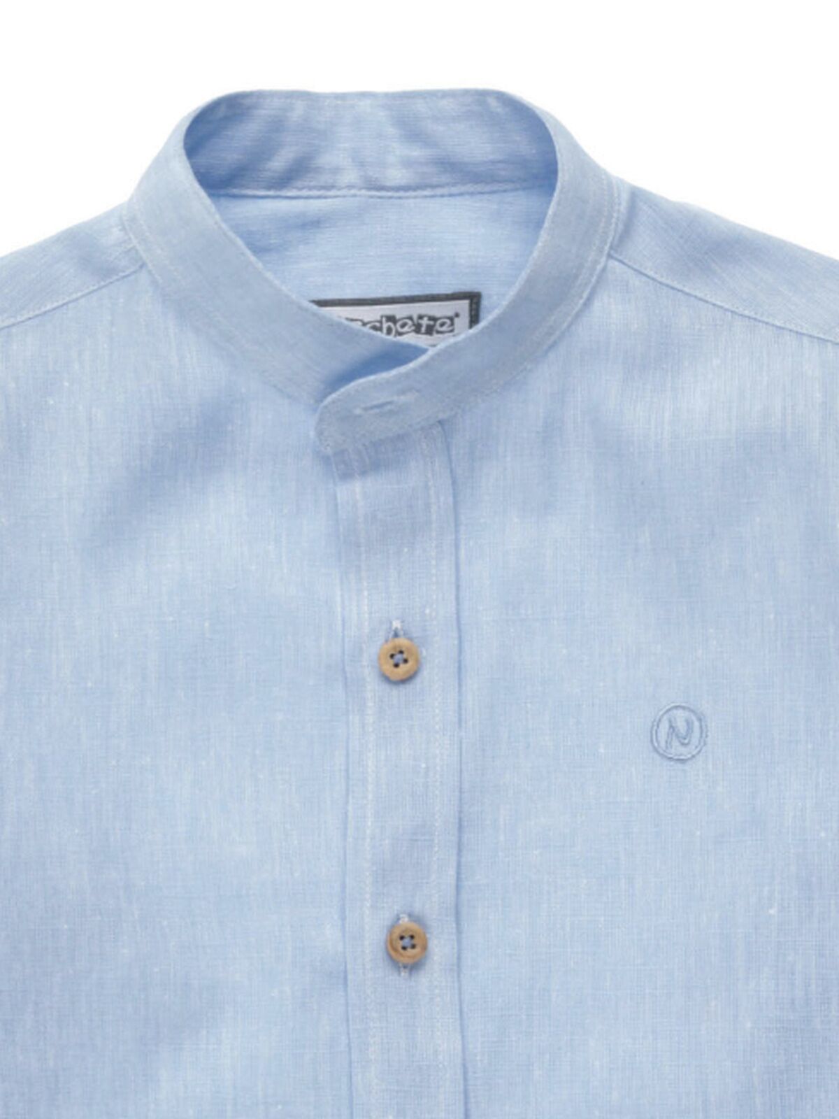 CAMISA LINO CUELLO MAO CELESTE