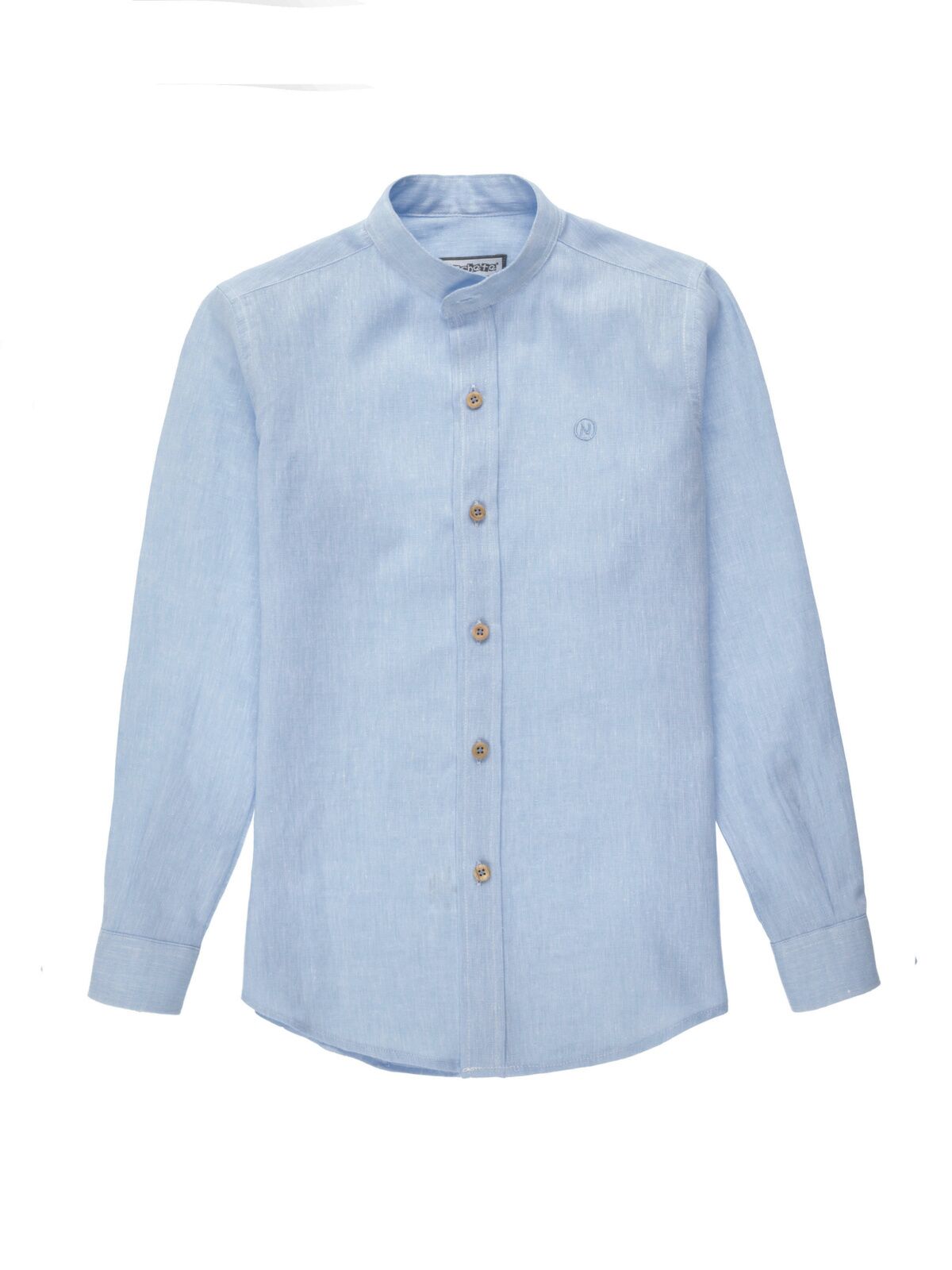 CAMISA LINO CUELLO MAO CELESTE