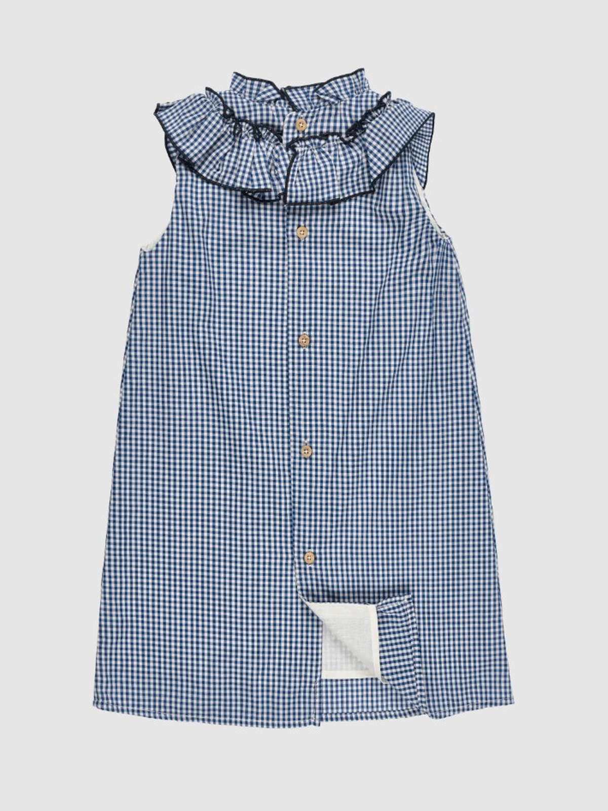 VESTIDO NIÑA CORTO VICHY MARINO CON VOLANTE