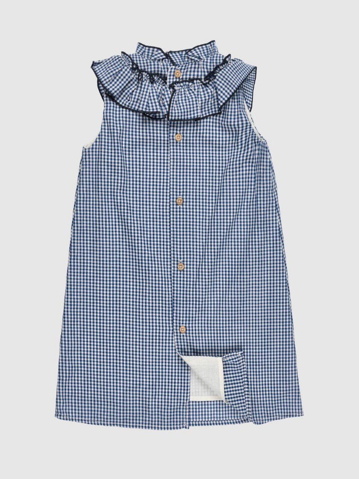 VESTIDO NIÑA CORTO VICHY MARINO CON VOLANTE