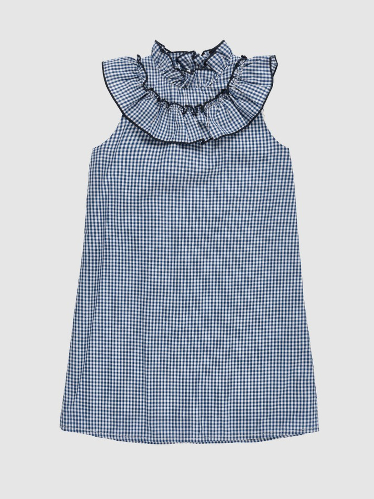 VESTIDO NIÑA CORTO VICHY MARINO CON VOLANTE