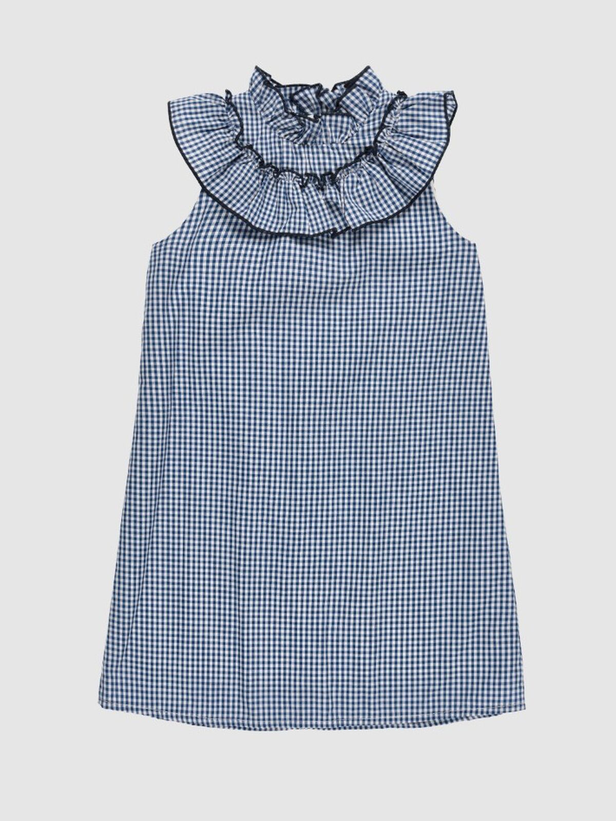 VESTIDO NIÑA CORTO VICHY MARINO CON VOLANTE