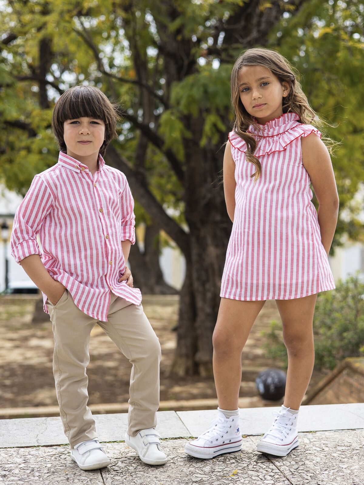 VESTIDO ALGODON RAYAS ROJAS