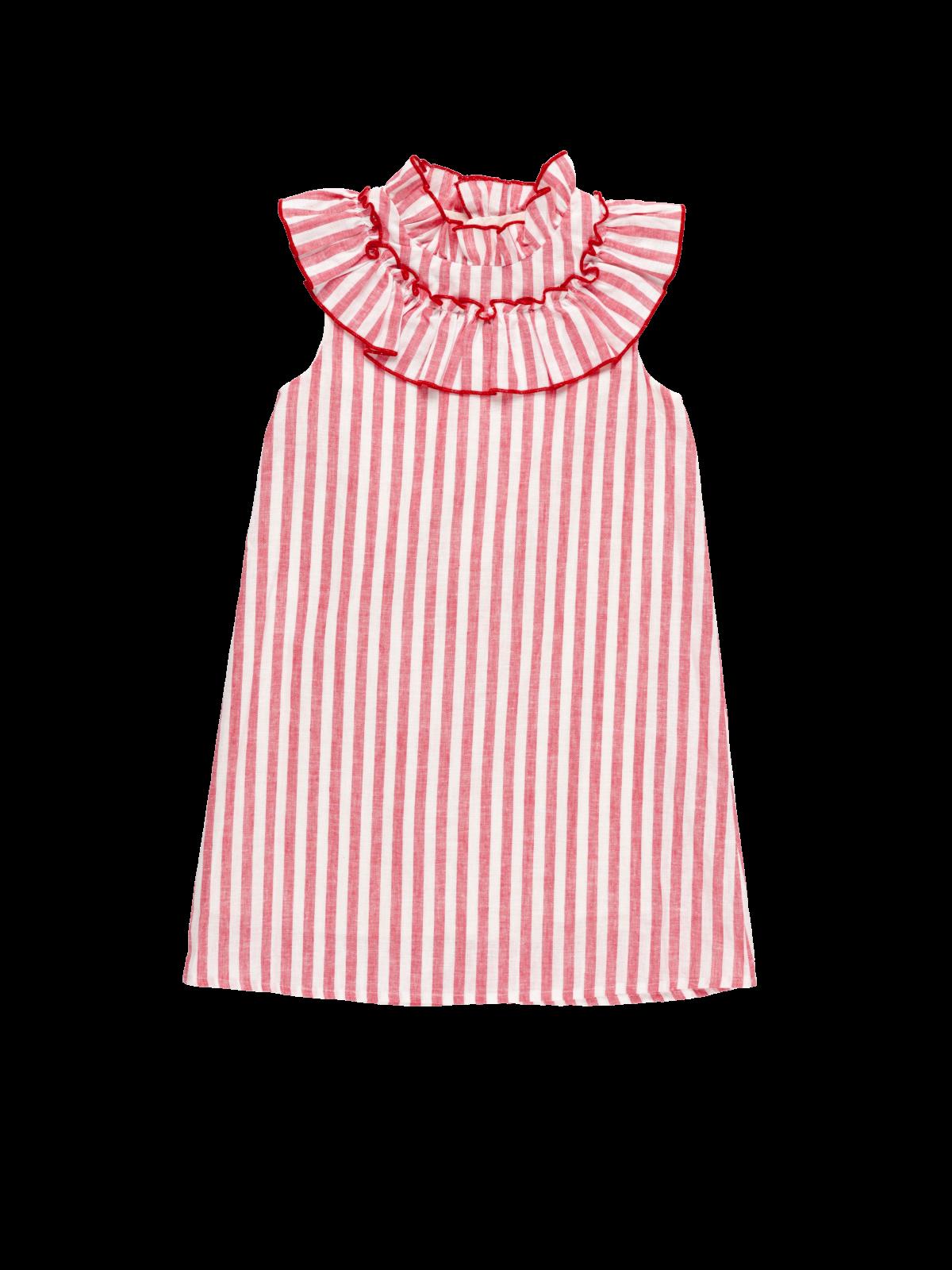 VESTIDO ALGODON RAYAS ROJAS