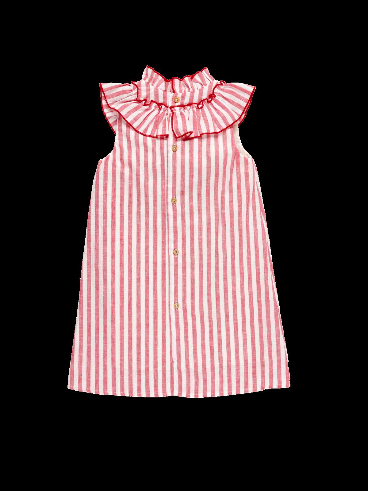 VESTIDO ALGODON RAYAS ROJAS