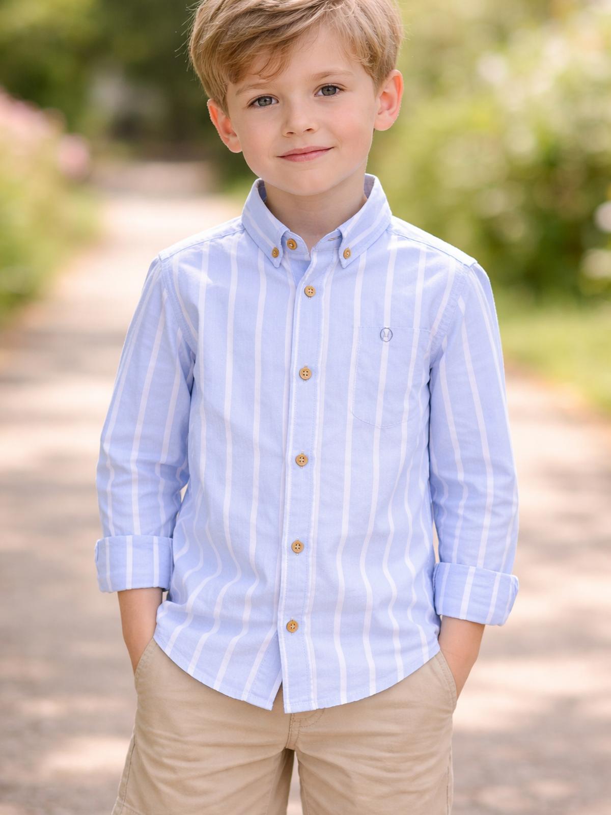 CAMISA NIÑO BASICA AZUL RAYAS BLANCAS