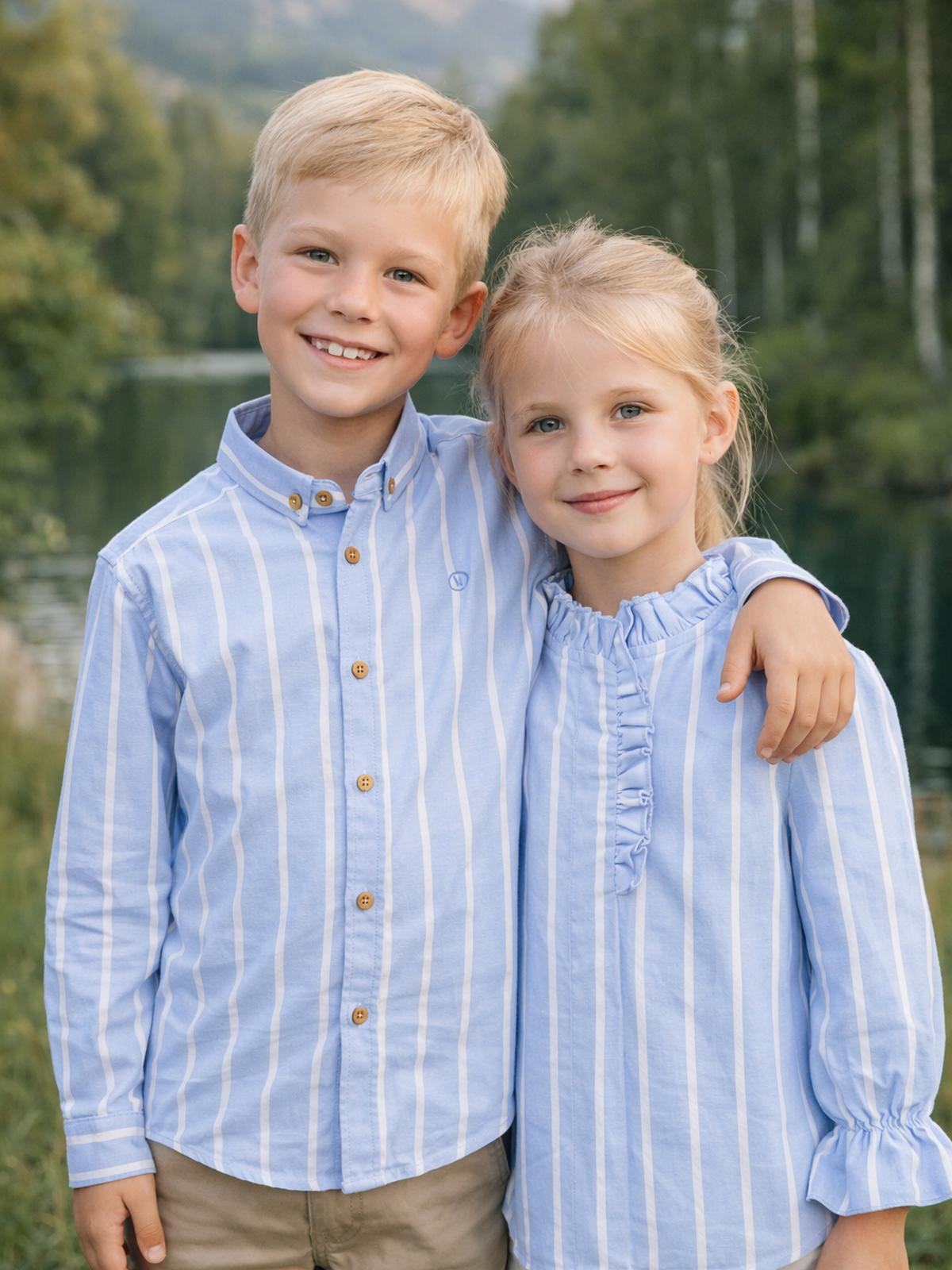 CAMISA NIÑO BASICA AZUL RAYAS BLANCAS