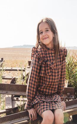 VESTIDO CUADROS VICHY MOSTAZA
