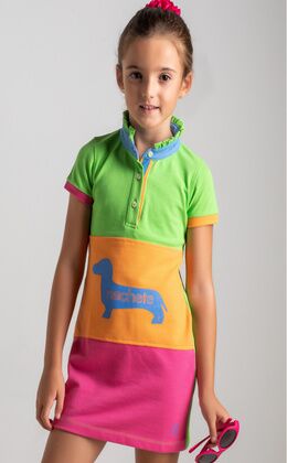 GIRL DRESS TRICOLOR DOG PRINT