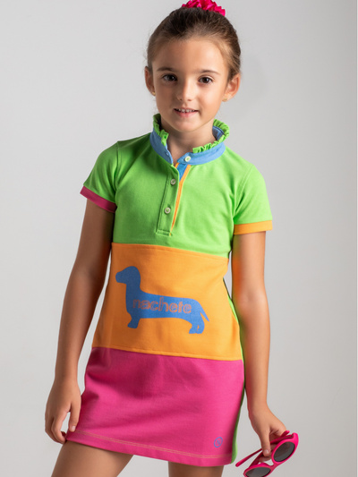 GIRL DRESS TRICOLOR DOG PRINT