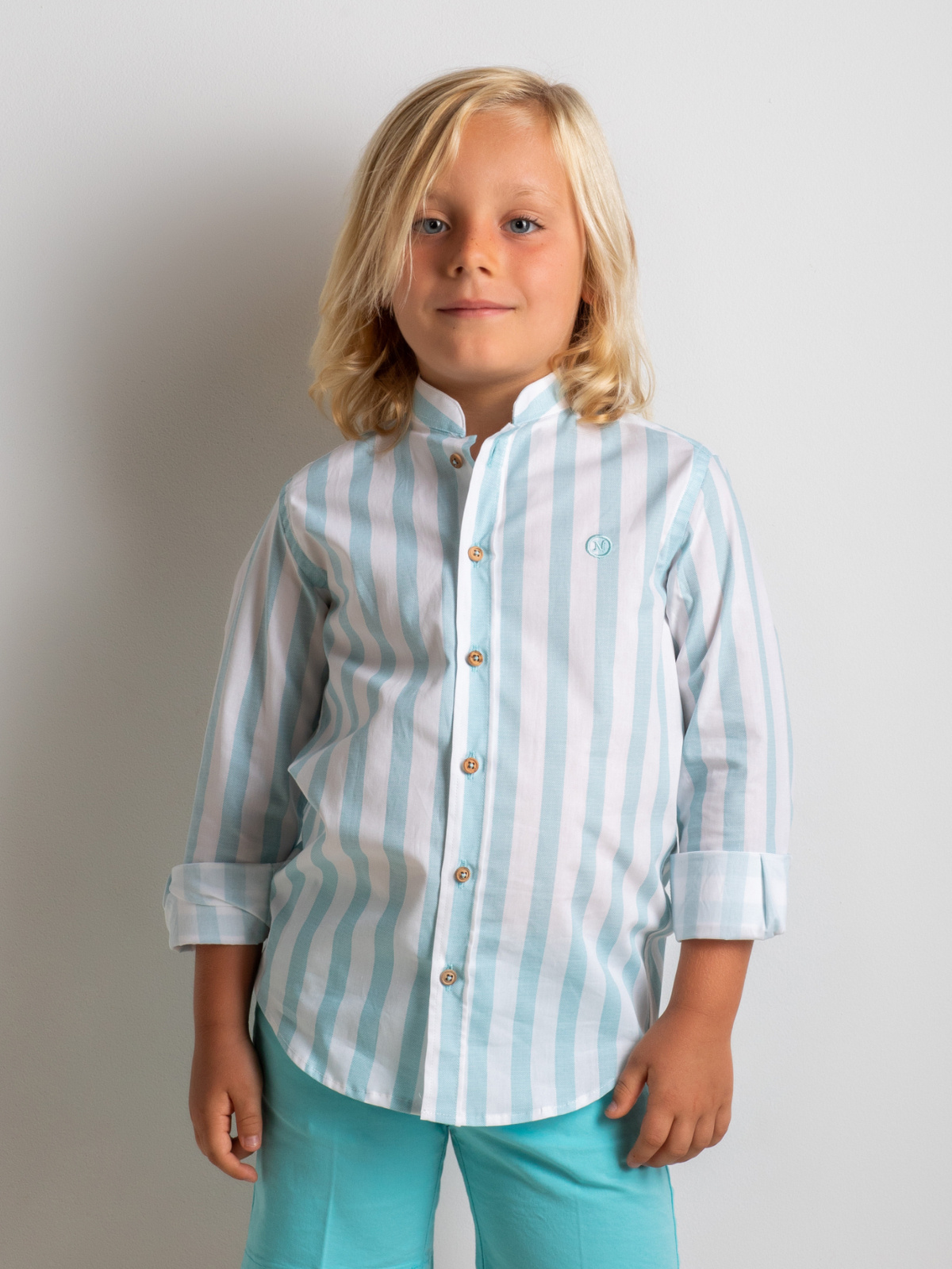 CAMISA RAYAS AGUA MARINA