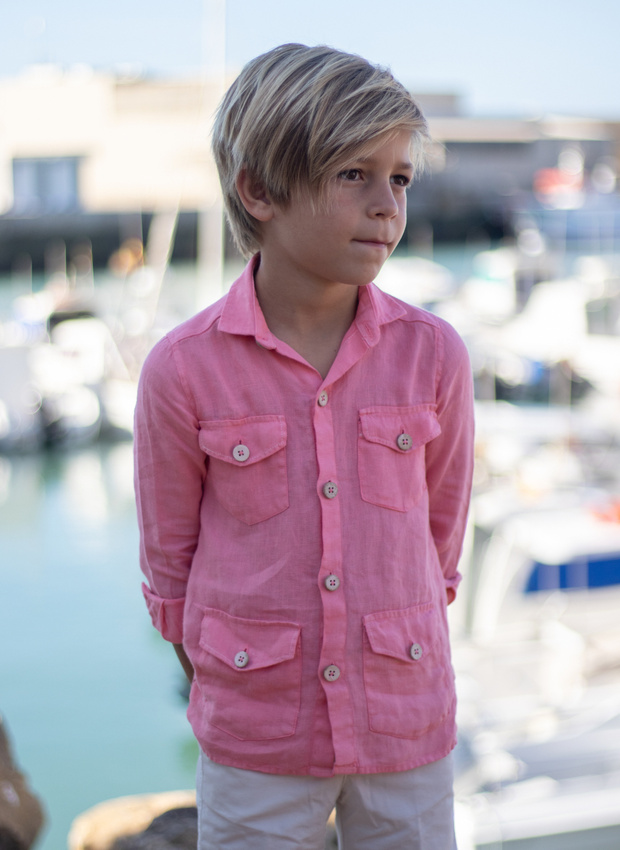 CAMISA NIÑO GUAYABERA CORAL