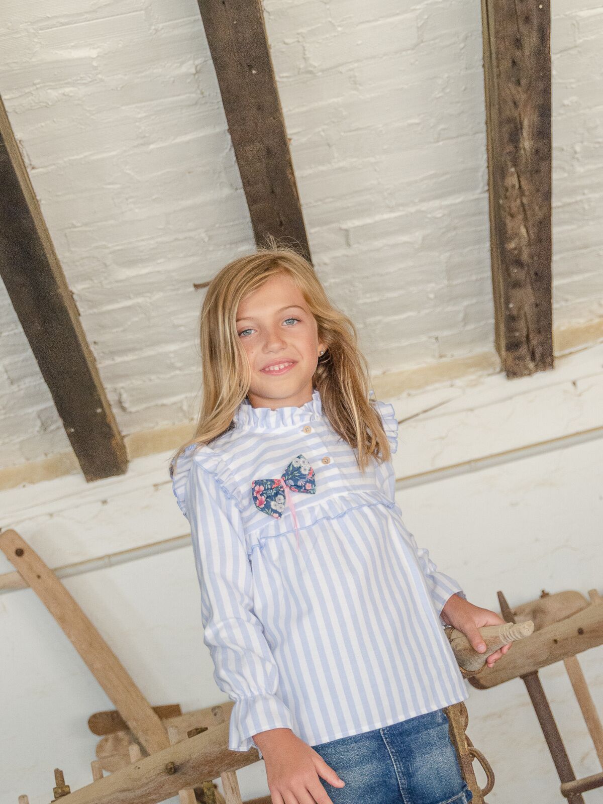 GIRL'S LIGHT BLUE STRIPED SHIRT