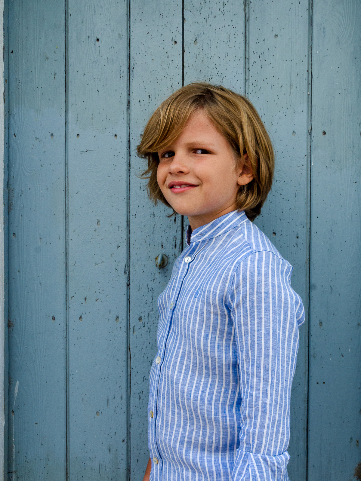 CAMISA RAYAS LINO AZUL