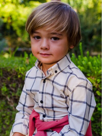 CAMISA CUADROS BEIGE Y NEGRO