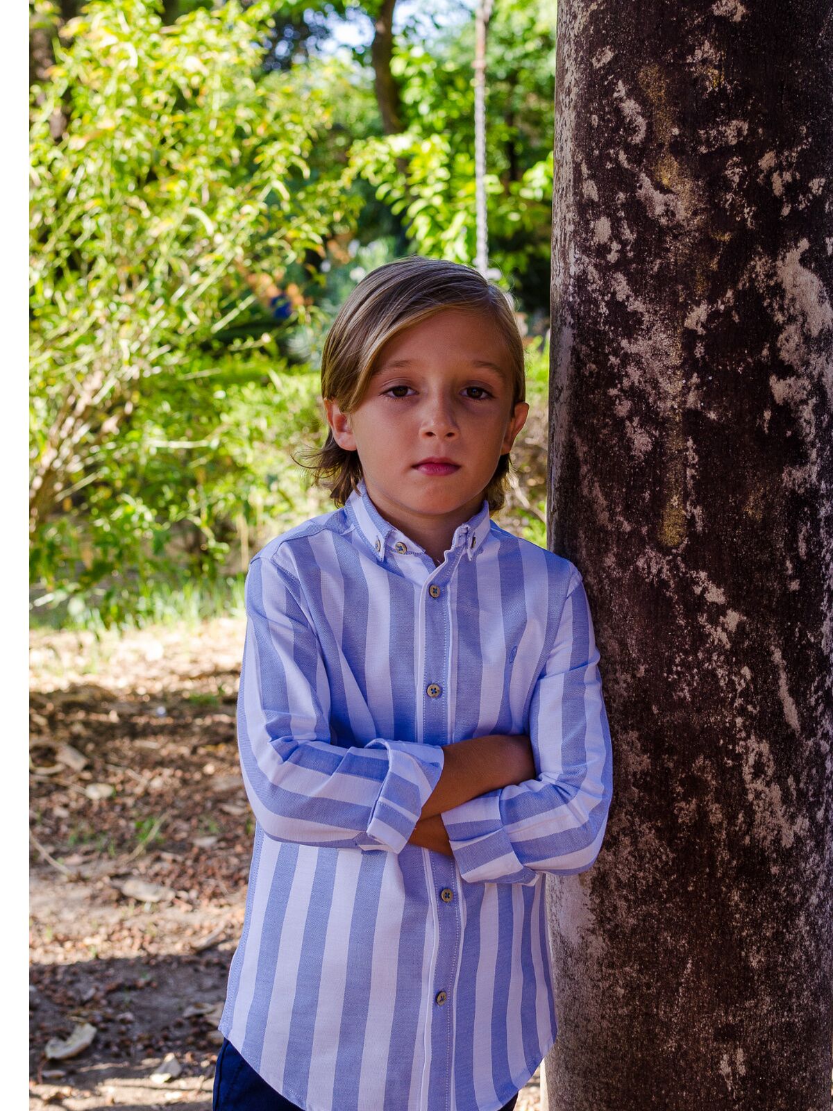CAMISA NIÑO OXFORD RAYAS CELESTE
