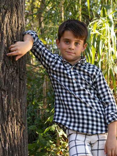 CAMISA POLERA NIÑO  VICHY NEGRA