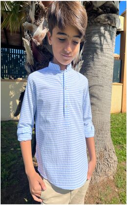 CAMISA NIÑO CELESTE RAYAS 