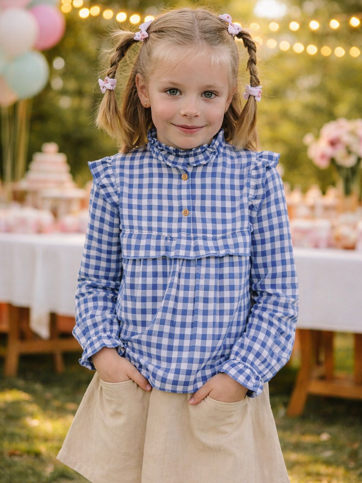 GIRL'S BLUE VICHY CHECKERED SHIRT