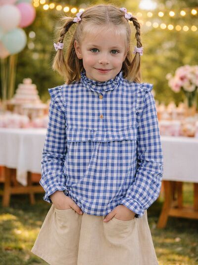 GIRL'S BLUE VICHY CHECKERED SHIRT