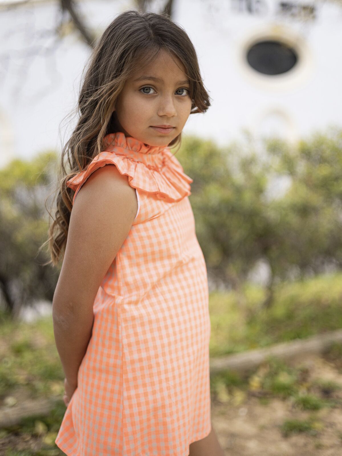 VESTIDO VICHY NARANJA FLUOR