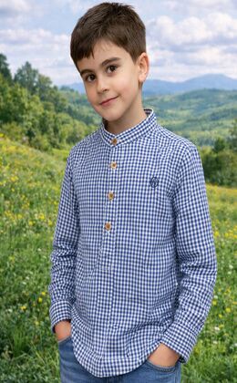 POLERA CUELLO MAO VICHY MARINO