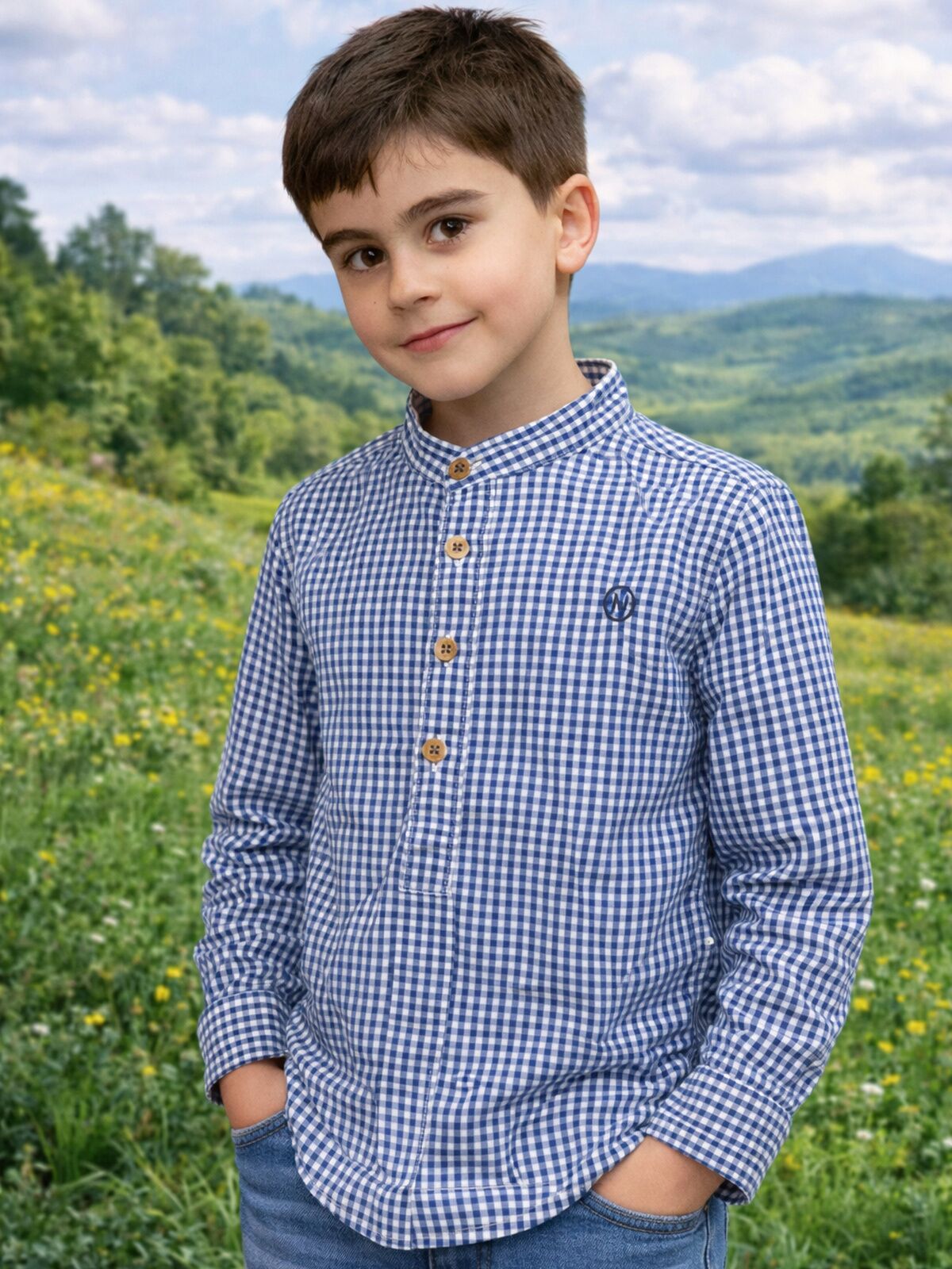 POLERA CUELLO MAO VICHY MARINO
