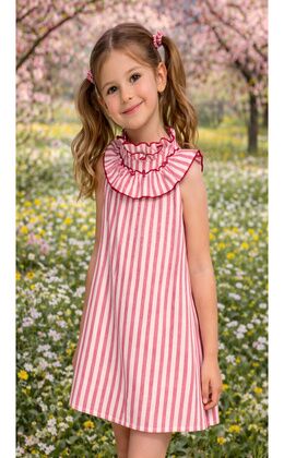 VESTIDO ALGODON RAYAS ROJAS