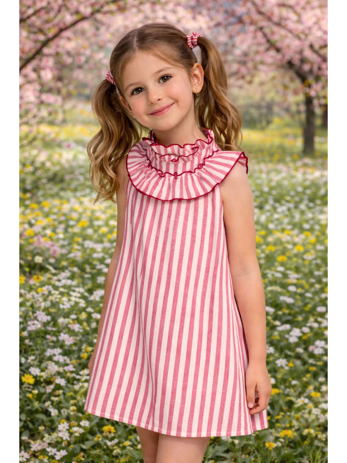 VESTIDO ALGODON RAYAS ROJAS