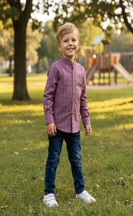 CAMISA NIÑO CUELLO MAO CUADRO BUGANVILLA