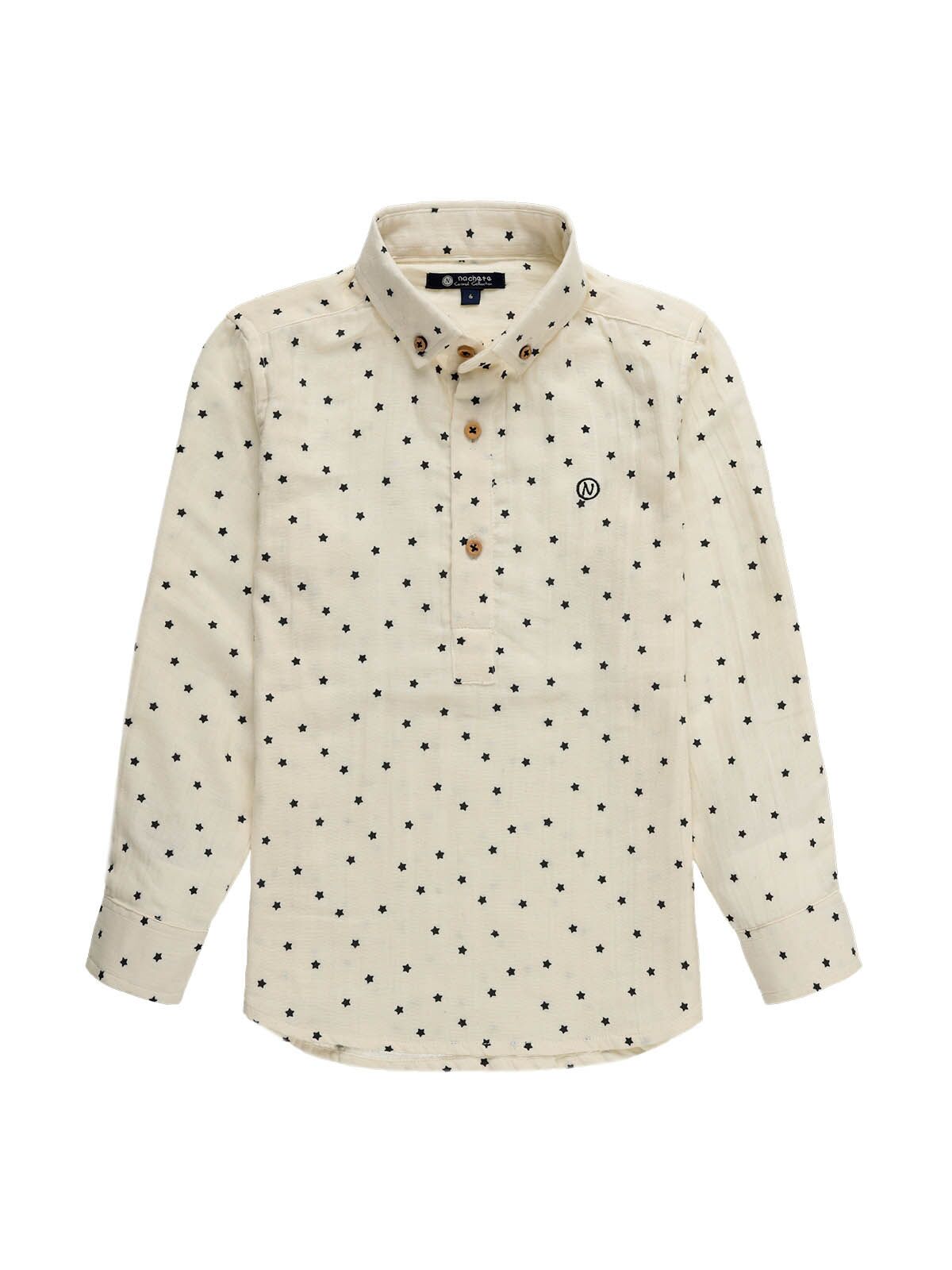 POLERA NIÑO BEIG ESTRELLAS NEGRAS