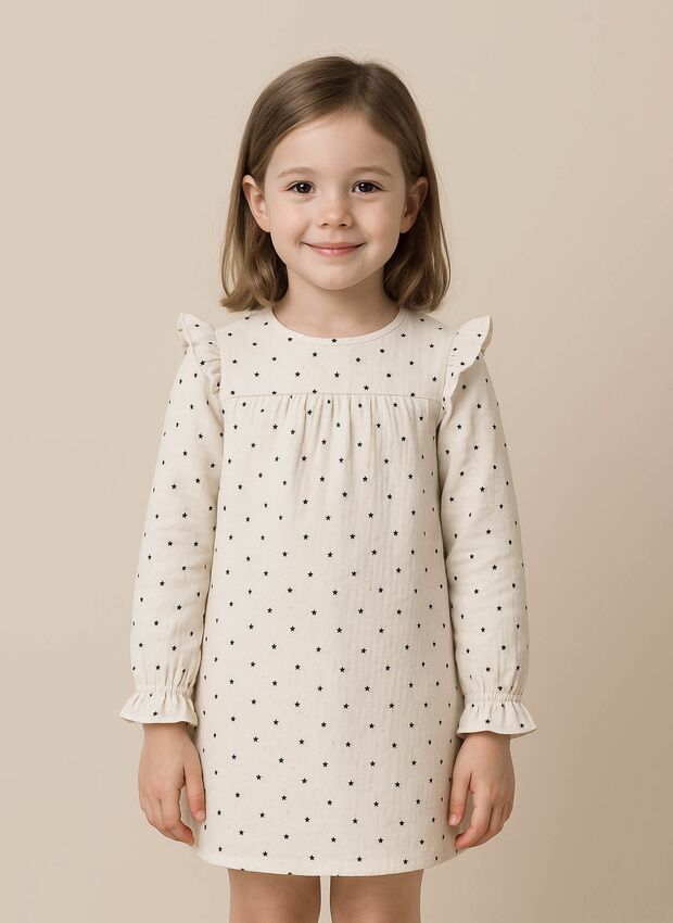 VESTIDO NIÑA BEIGE ESTRELLAS 