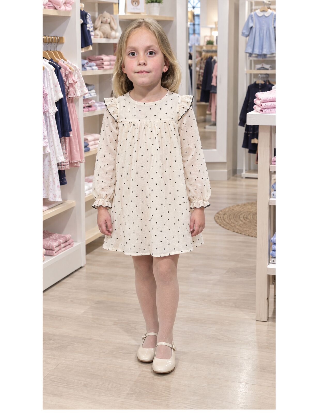 VESTIDO NIÑA BEIGE ESTRELLAS 