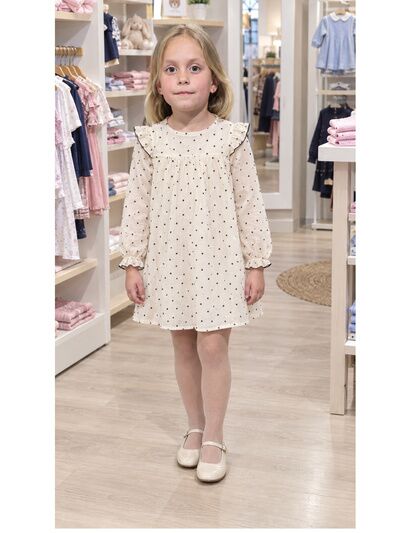 VESTIDO NIÑA BEIGE ESTRELLAS 