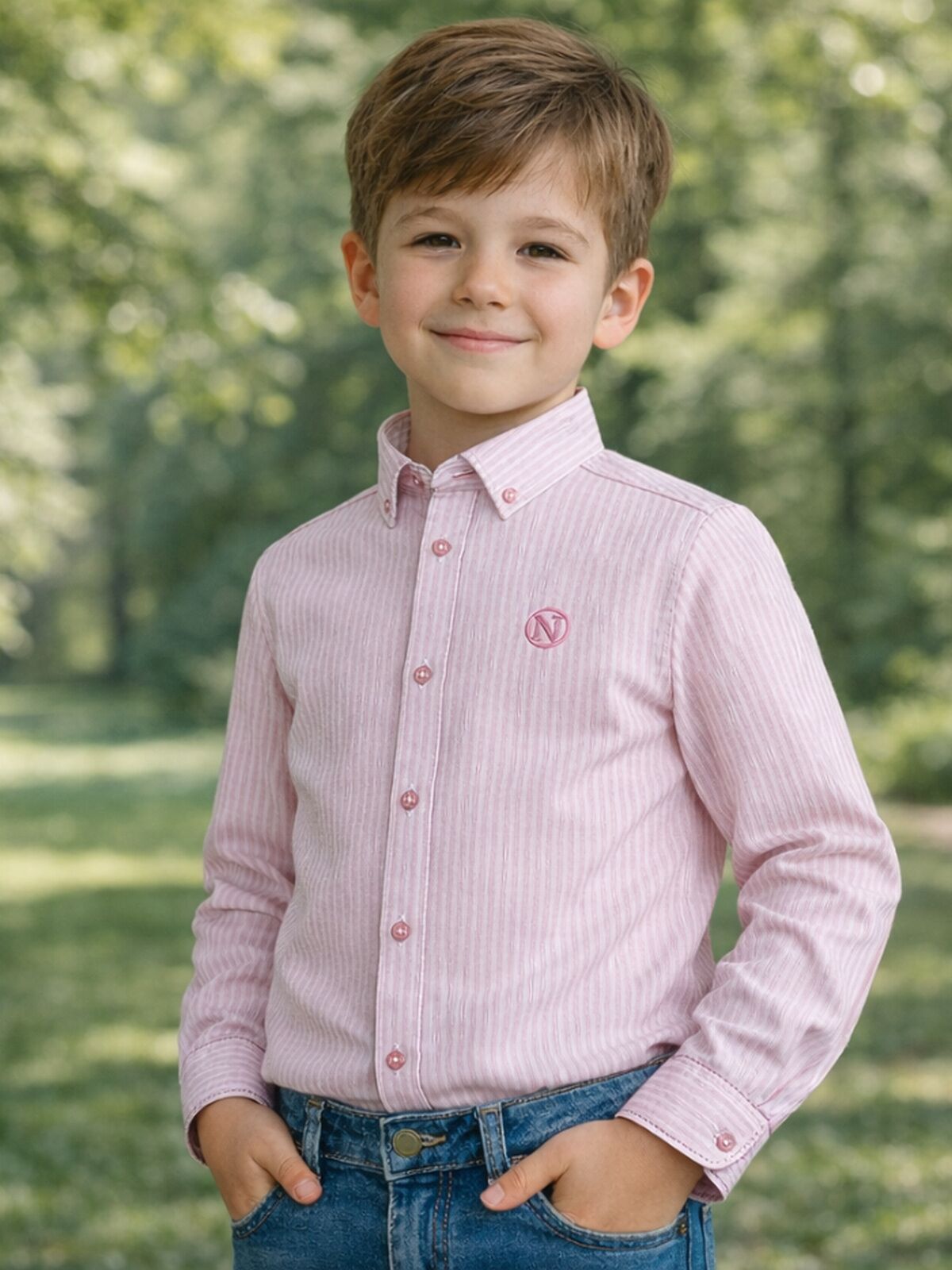 CAMISA BASICA NIÑO RAYAS ROSAS KODAC